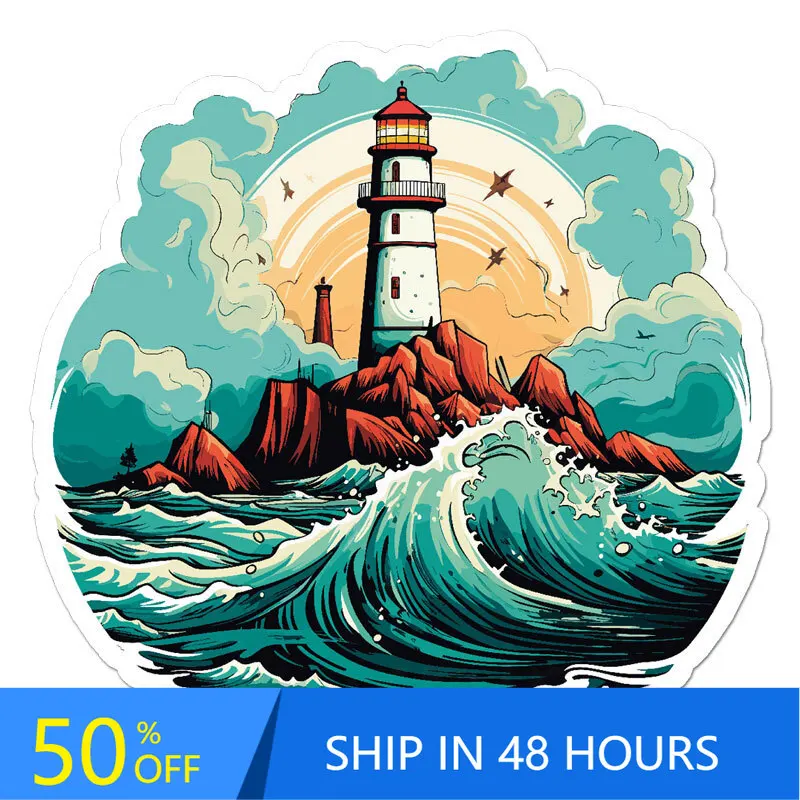 

Lighthouse Waves Surf, Sticker, Retro Truck Motor Home Bumper Camper Van Waterproof Vinyl Decal Sticker Aesthetic Cool Unique