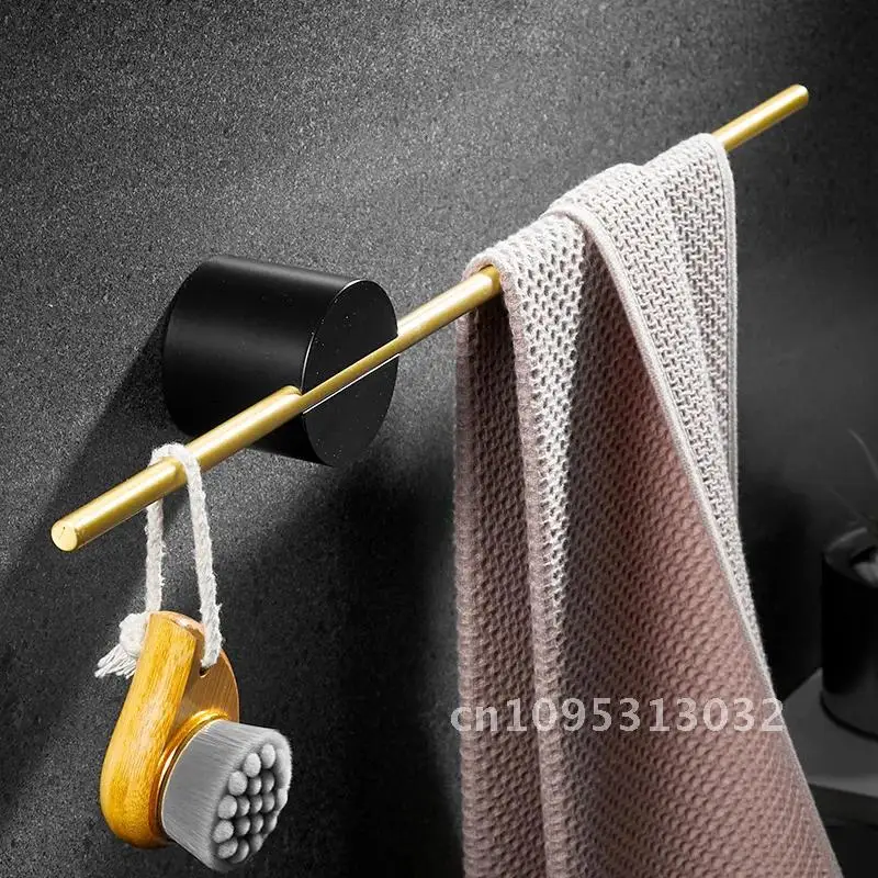 European Brushed Hanger Wood Towel Rack Bathroom Black Wall Bar Gold Paper Toilet Bath Accessories Mounted Shoes Holder Movable