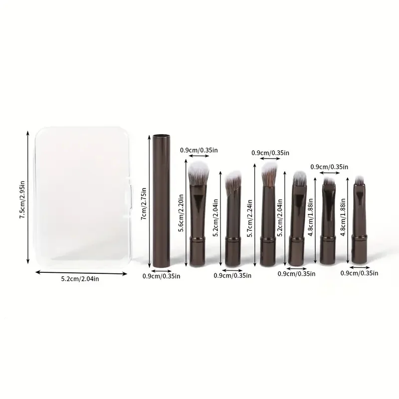 Conjunto de mini pincéis de maquiagem, 6 peças, destacável, contorno de viagem, corretivo, sombra, rosto, ferramentas cosméticas com caixa de armazenamento