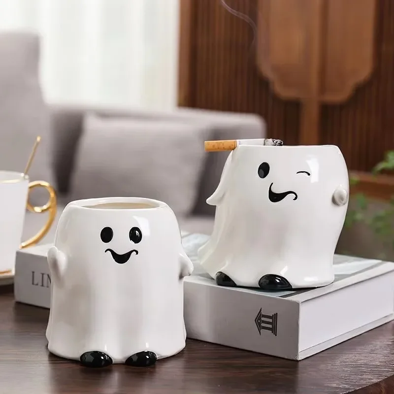 Halloween Ghost  Ashtray Ceramic Cartoon Ashtray Cup Easy Clean Festival Boyfriend Creative Gift Smoking Home Office Decoration