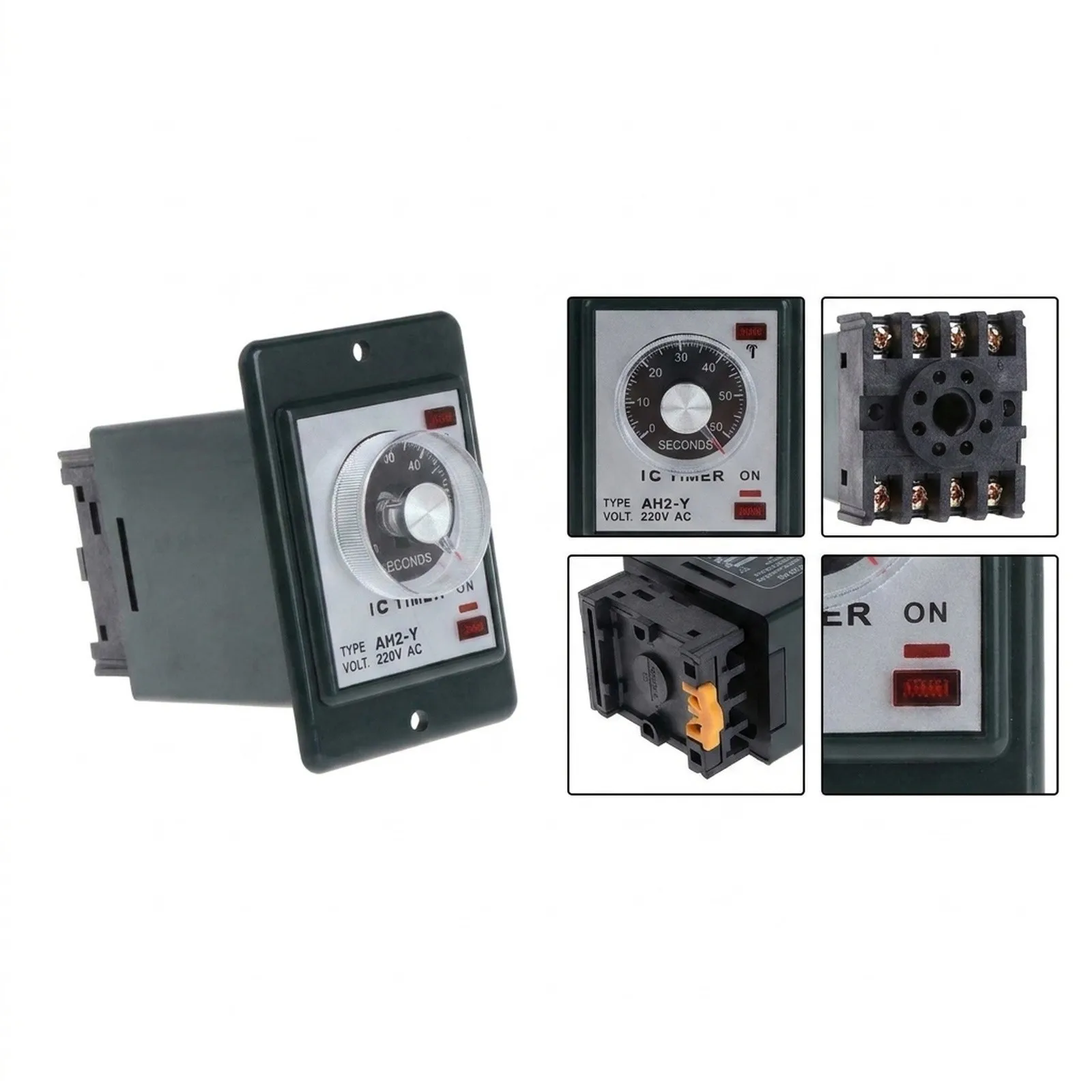for Time Relay 060 Seconds Power On Delay Timer with Socket Base Model AH2Y AC 220V 8 Pins DIN Rail Mount for Industrial