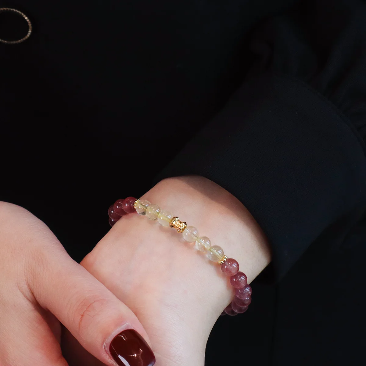 6MM Natural Strawberry Quartz Crystal Beaded Bracelet Women Lucky Hetian Jade Pixiu/Horse/Cat's Paw Charms Luxury Fine Jewelry - view 3