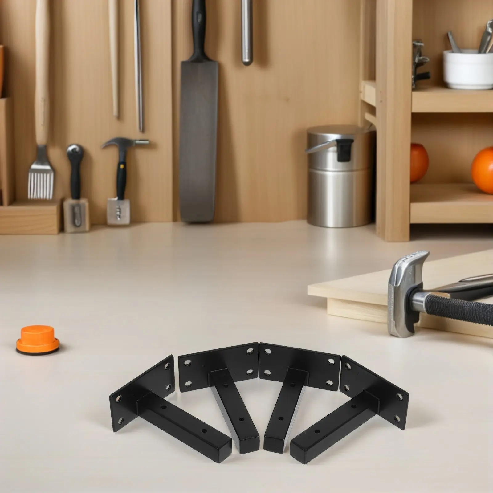 4Pcs Black Heavy Duty Wall Mount Shelf Brackets Cold Rolled Steel Straight Design for Floating Shelves Workbench Closet Storage