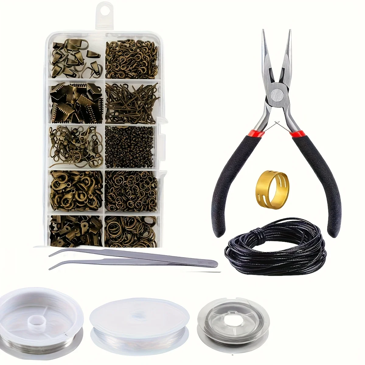 900-teiliges Schmuckherstellungs-Set für Anfänger Ohrringe Halskette DIY Perlen Zangen Werkzeugset Schmuckreparatur-Werkzeugset Geeignet für Einsteiger