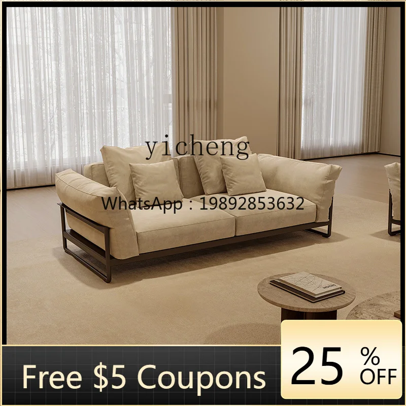 

H3-19 fabric sofa living room small apartment straight three-person tall steel frame modern and simple