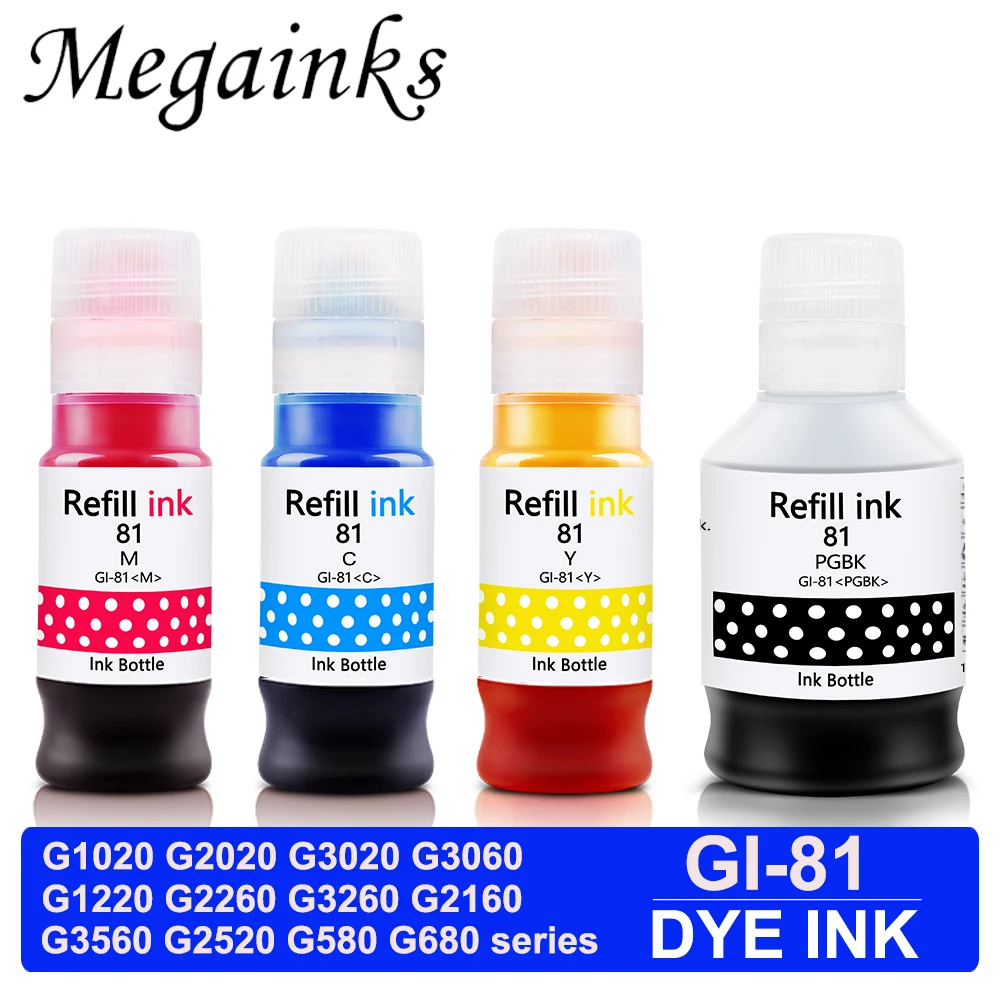 1Set GI-81 Dye ink Kit for Canon G1020 G2020 G3020 G3060 G1220 G2260 G3260 G2160 G3560 G2520 G580 G680 G1520 G2520 G3520 printer