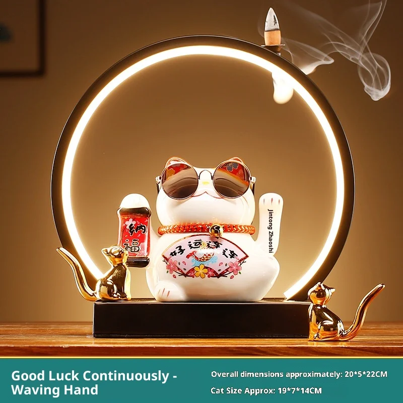 

LED Ring Light Home Decoration Lucky Cat Ornament with Shaking Hands LED Lamp Circle Night Light USB Power Creative Decoration