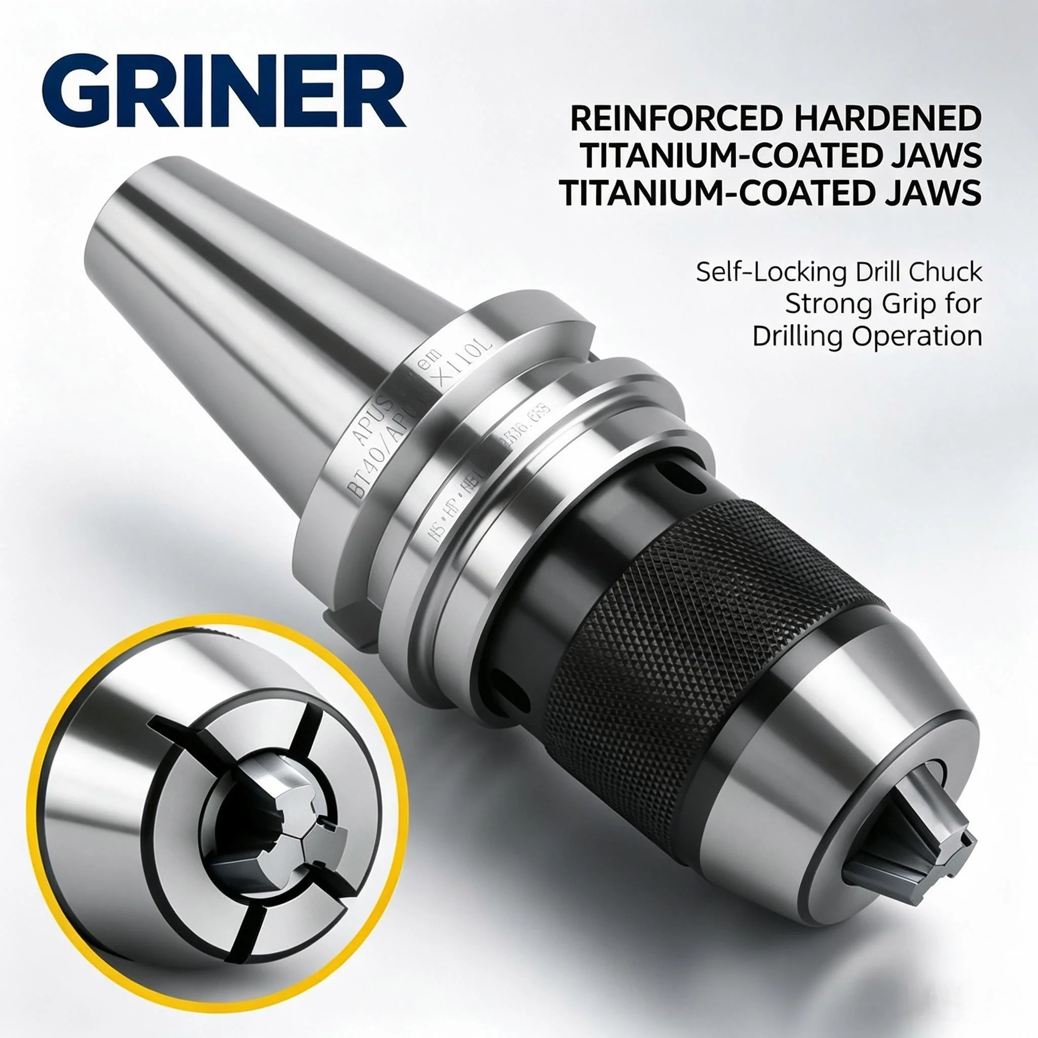 GRINER High Precision BT‑APU Self‑Tightening Drill Arbor BT40‑APU13 Integrated Keyless Drill Chuck Tool Holder for CNC Milling M