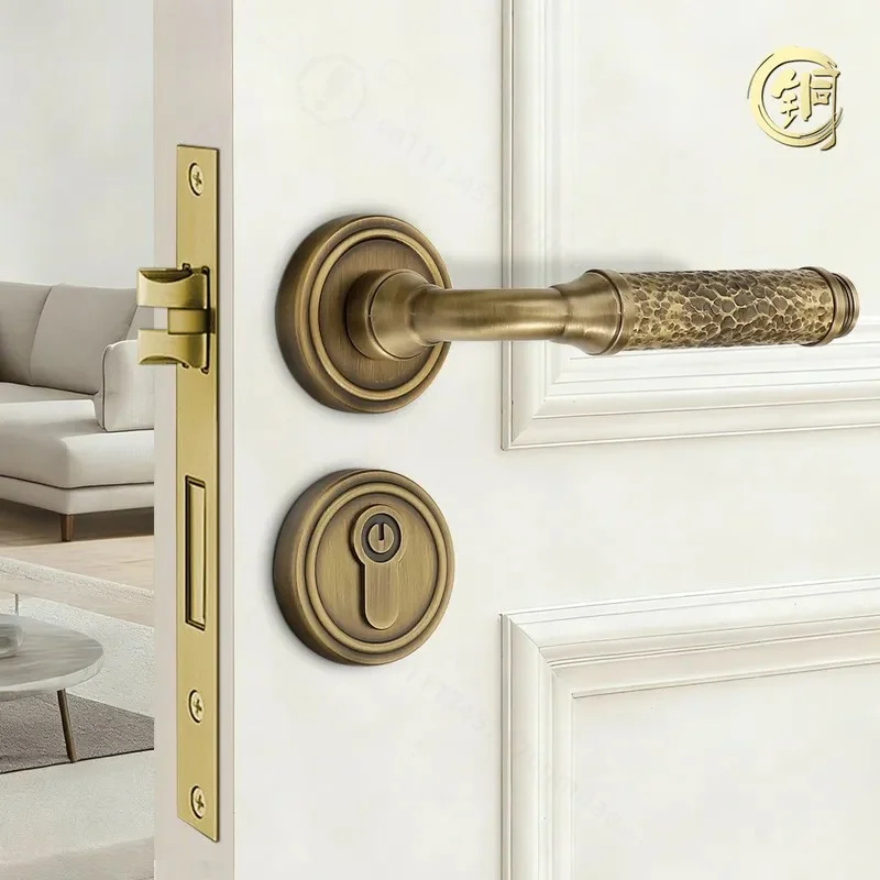 French Bronze Interior Double Door Lock Brass Split Handle Universal for Bedroom Office Meeting Room