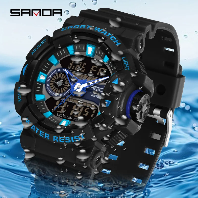 Fashion Sanda 3310 Top Brand Dual Display Men Watches Waterproof Sports Military Man Alarm Stopwatch Quartz Male Digital Clock