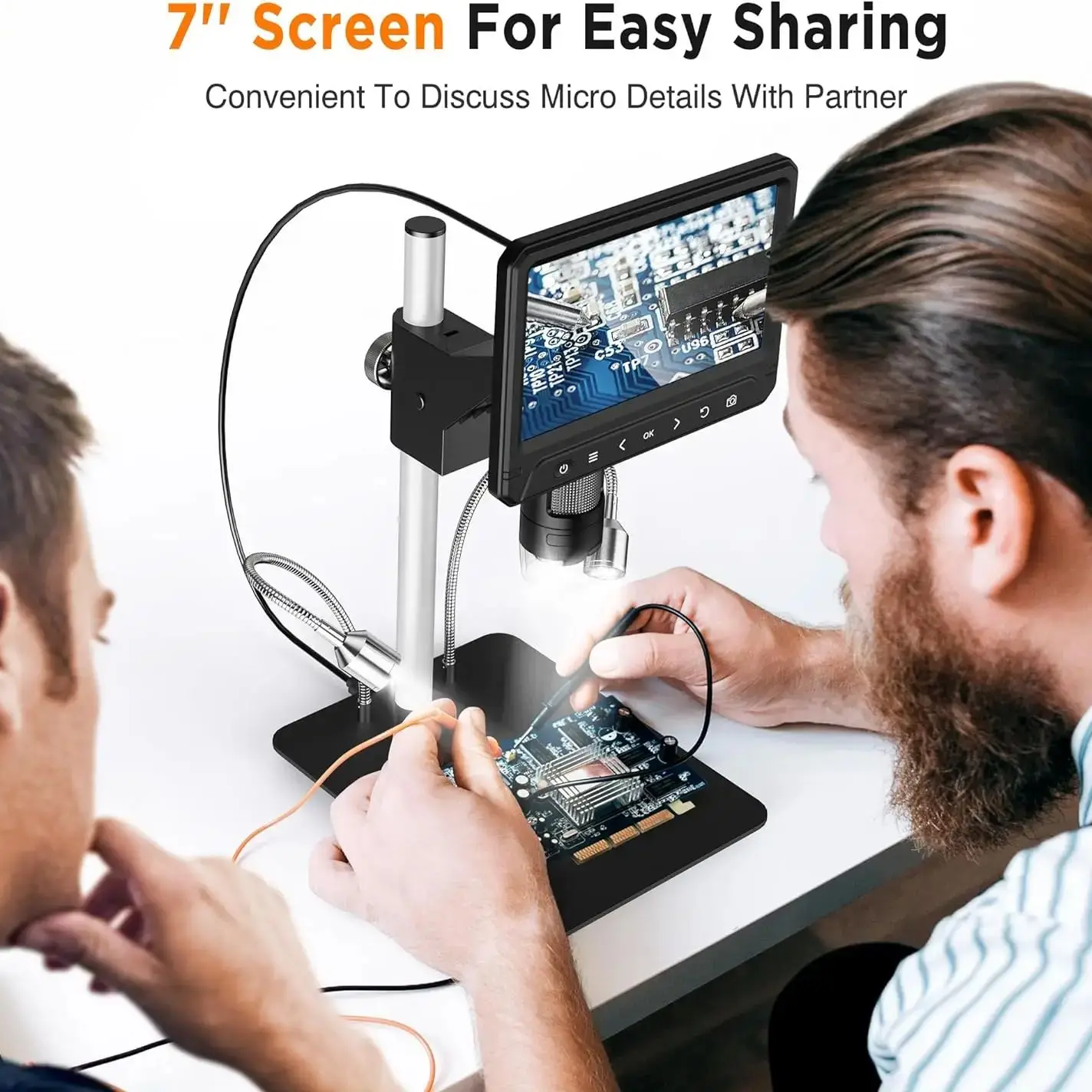 

1200XDigital Microscope 7'' 1080P Photo/Video Microscope for Adults Soldering Coins,Metal Stand,Wireless Remote,PC View,Windows