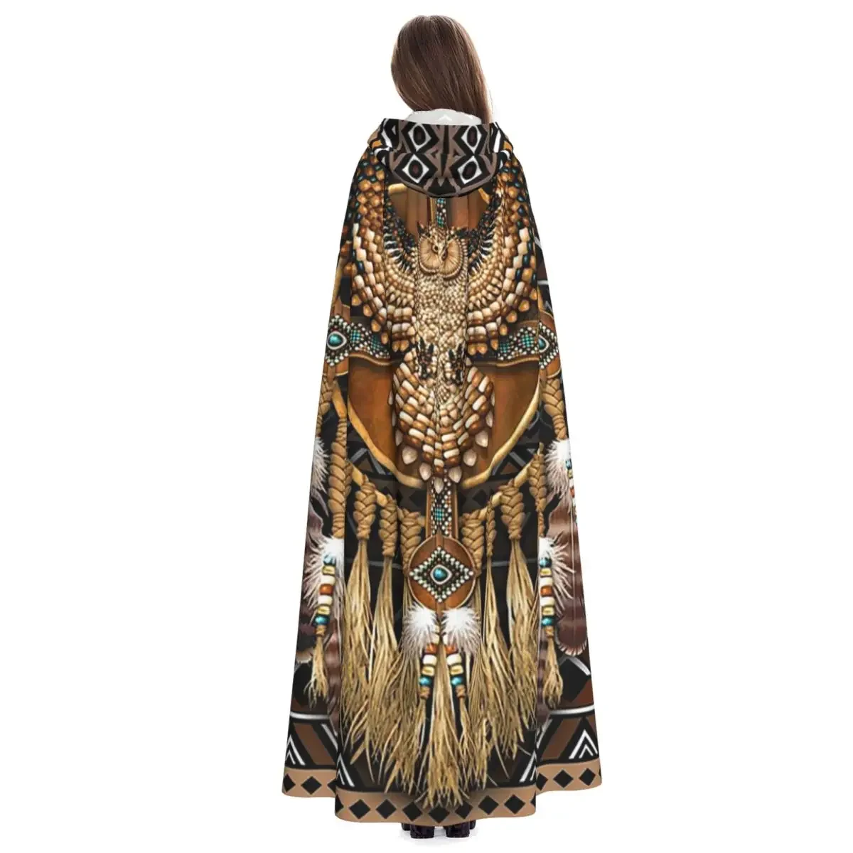 Nativo mandala coruja americano longo com capuz bruxa traje medieval cosplay capa halloweencoat adulto unisex