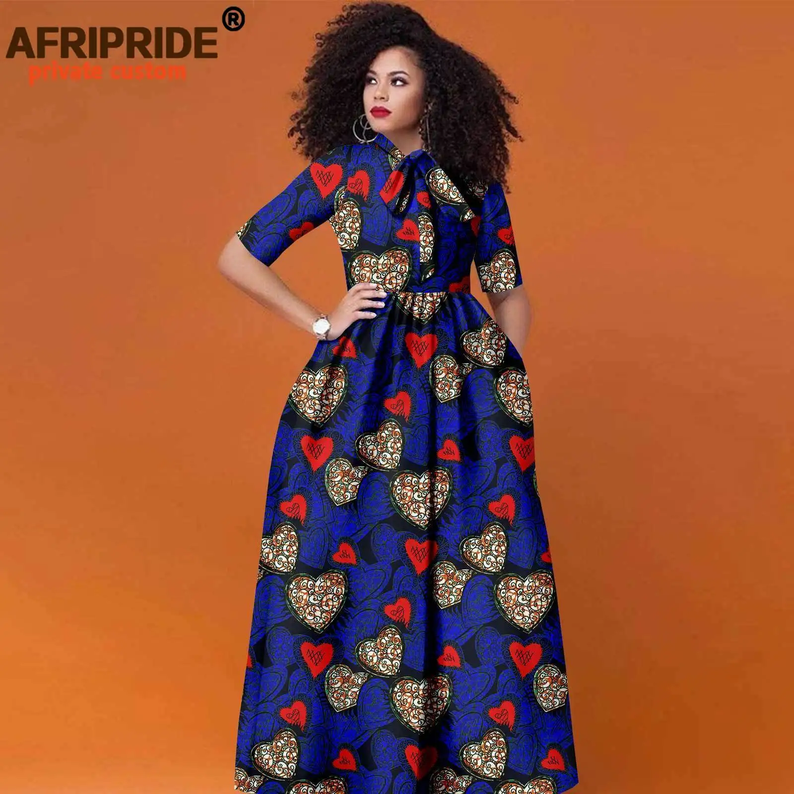 African Dresses for Women Half Sleeve High Waist Ankara Attire Maxi Dress Traditional Clothes Print