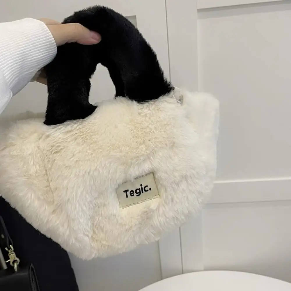 Bag Imitation Rabbit Fur Plush Bucket Satchel Handbag Contrast Color Cute Women\'s Accessories 2024 New