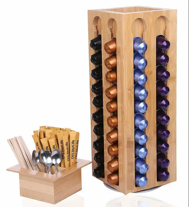 

Bamboo Coffee Capsules Pod Holder Carousel Holds 80 Coffee Capsules Storage Organizer Storage Holders & Racks for Sundries Rack
