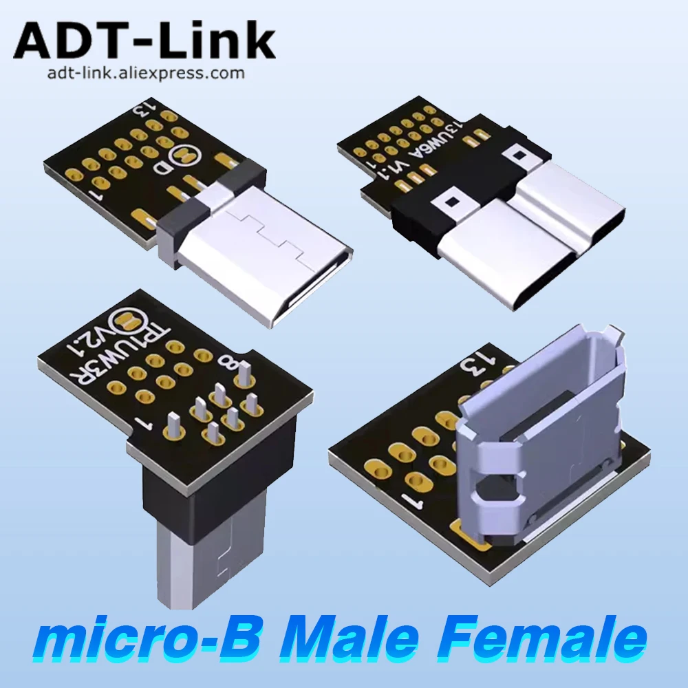 DIY Micro USB 2.0 3.0 8Pin 13pin PCB Board Double-sided Up Down Left Right Angled 90 Degree USB Micro-B Male Female Connector