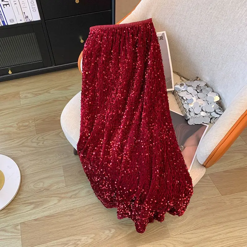 American sequined velvet fishtail skirt women's autumn and winter new temperament hip skirt flash drill in the long skirt.