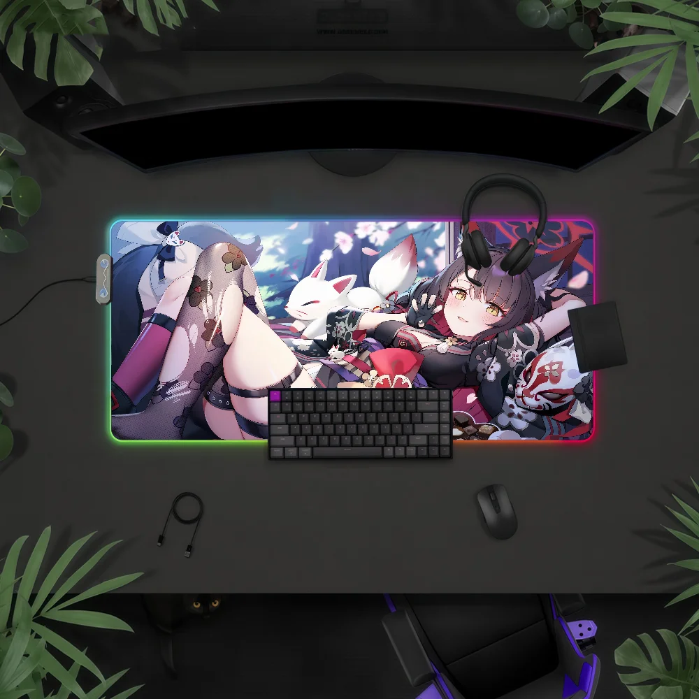 Game Blue Archive Kosaka Wakamos Mouse Pad RGB LED Light Colorful Game Keyboard Non-slip Cover Desk-mat Surface Waterproof
