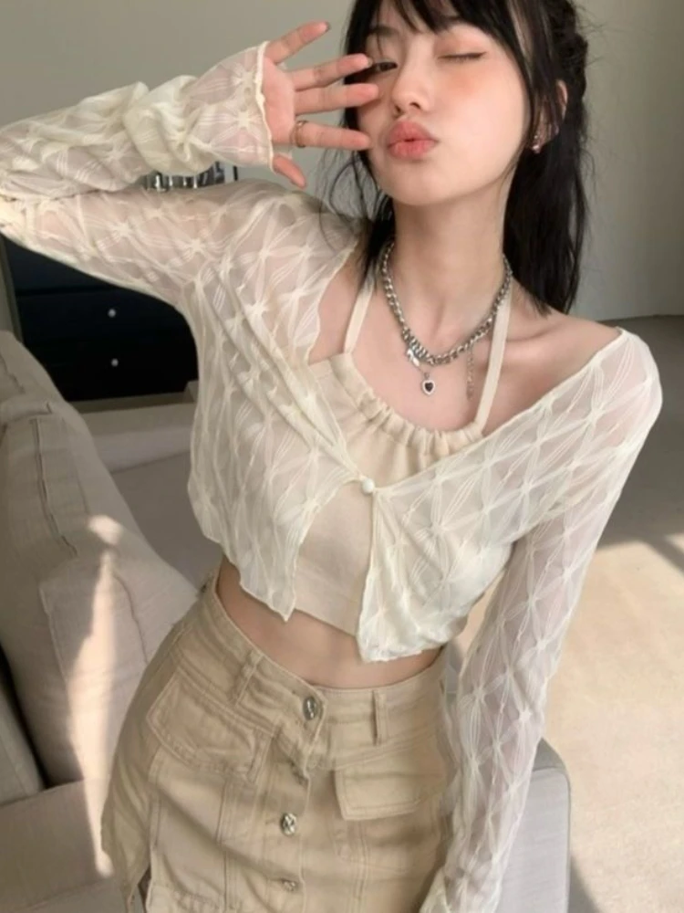 

Summer Jackets Women Sun-proof Sweet Holiday Cropped Fashion Thin Breathable Casual V-neck Femme All-match High Street Outwear