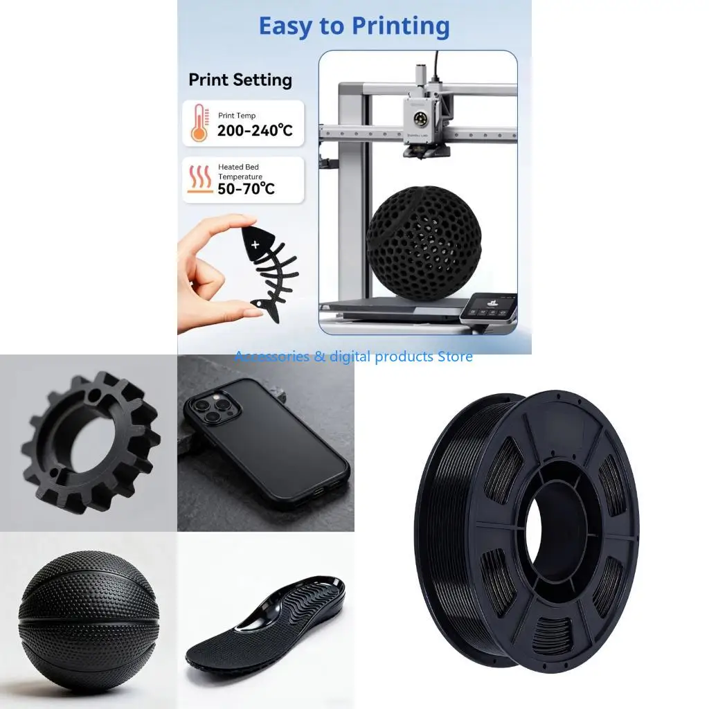 77JD 3D Printer Filament 1.75mm TPU Filament 300g Flexible Plastic Filament