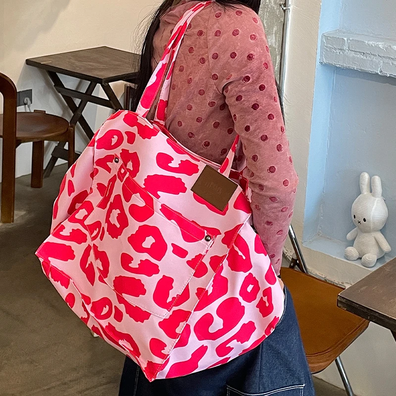 ELFSACK 2025 Autumn New Arrival Y2K Color Block Leopard Print Large Capacity Tote Bag For Woman