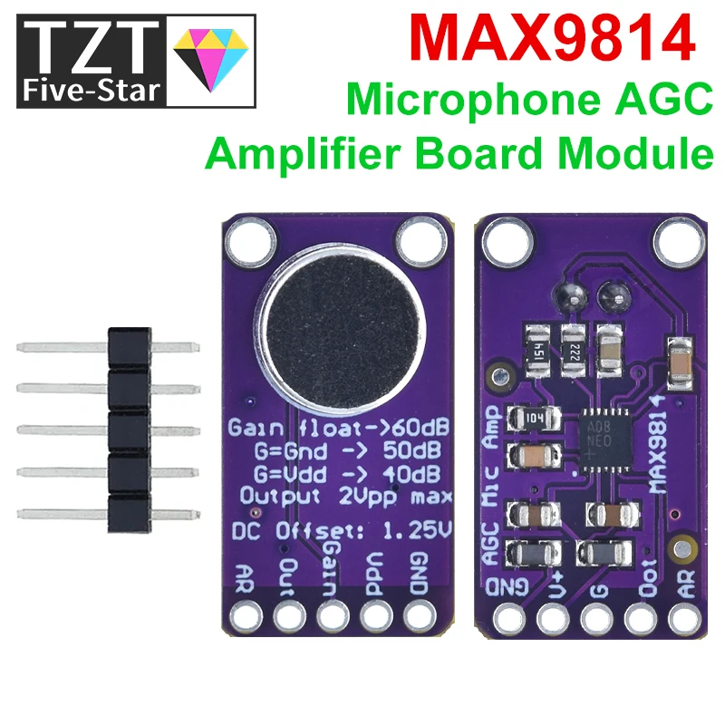 TZT MAX9814 Microphone AGC Amplifier Board Module Auto Gain Control for Arduino Programmable Attack and Release Ratio Low THD