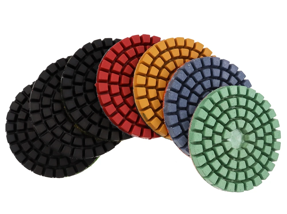 7-teiliges Set 4 Zoll 100MM Nass-Diamant-Polierscheiben Verstärkte Verschleißfeste Schleifscheiben für Granit Marmor Terrazzo Betonboden – Detail 2