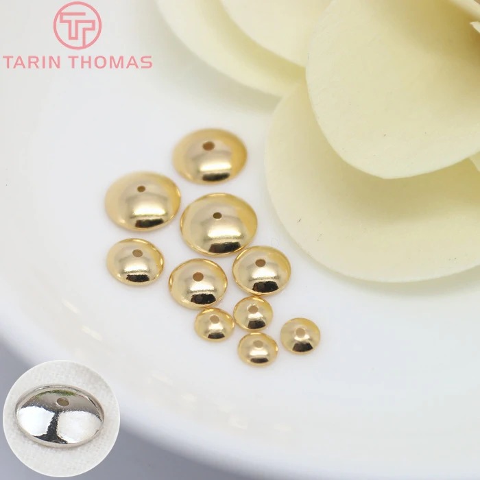 (3459)20PCS 3MM 4MM 6MM 8MM 10MM 12MM 24K Gold Color Plated Brass Glossy Beads Caps High Quality Diy Jewelry Accessories