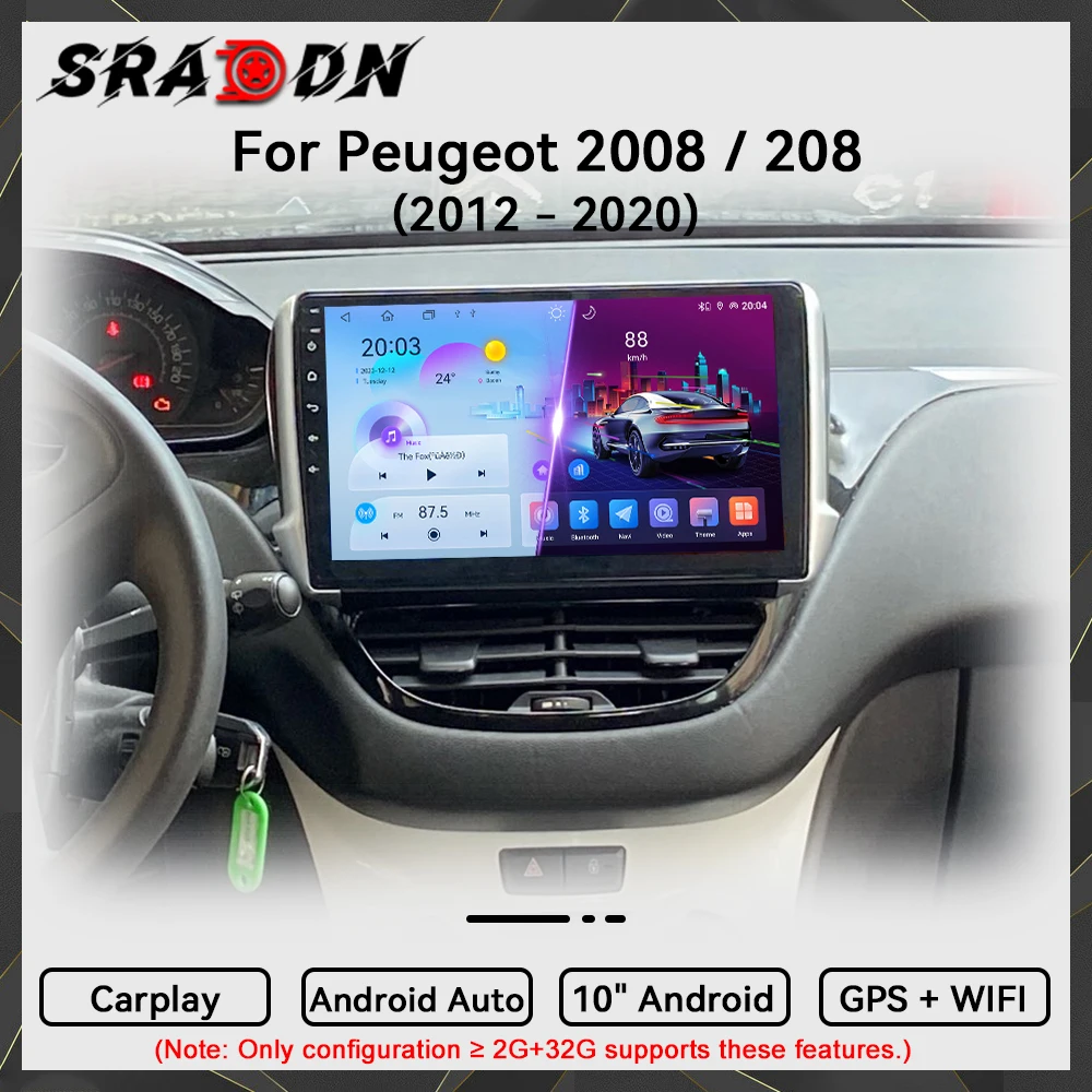 Para Peugeot 2008 208 2012 2013 2014 2015 2016 2017 2018 2019 2020 Radio para coche Android Reproductor multimedia de vídeo para automóvil Navegación GPS Carplay Pantalla táctil Auto Stereo Sistemas inteligentes