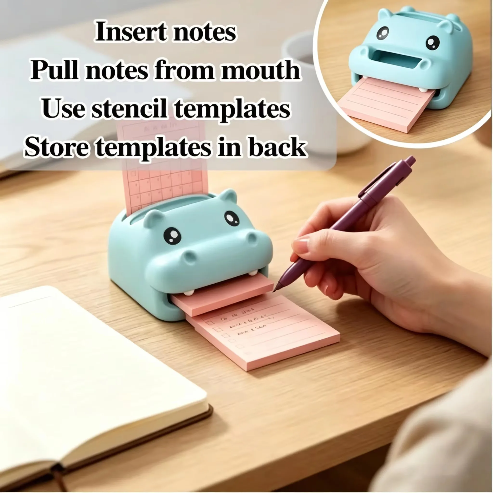 2026 New Desk Organizer Pen Holder Pencil Stand, Cute Resin Frog Hippo Cow Note Dispenser with Sticky Memo Photo Slot Hot Office