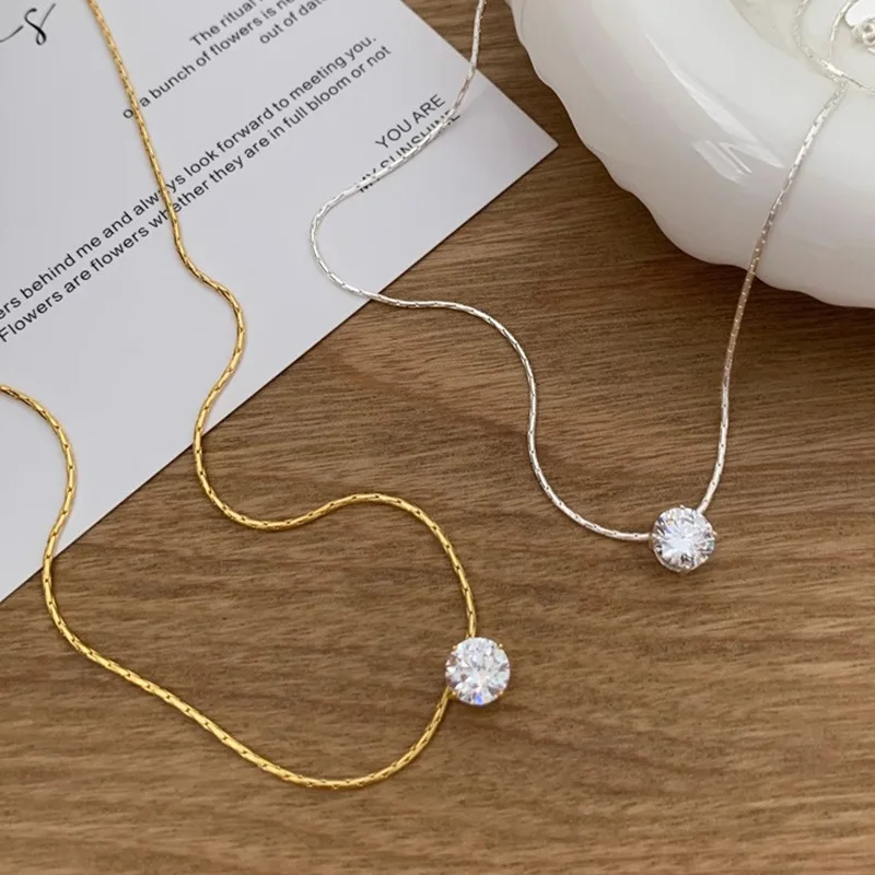 Peri'sbox داينتي الحد الأدنى سوليتير الزركون حلية قلادة مكافحة تشويه الفولاذ المقاوم للصدأ سلسلة مستديرة واضحة تشيكوسلوفاكيا حجر قلادة جديد