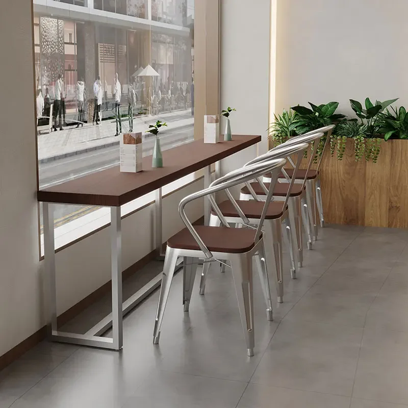 Industrial style solid wood bar table commercial strip narrow table milk tea shop Japanese material canteen
