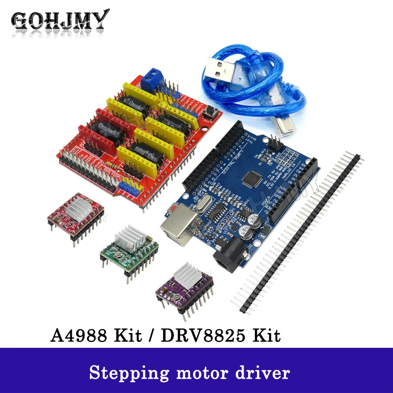 CNC shield V3 engraving machine 3D Printe+ 4pcs A4988 / DRV8825 driver expansion board for Arduino + For UNO R3 with USB cable