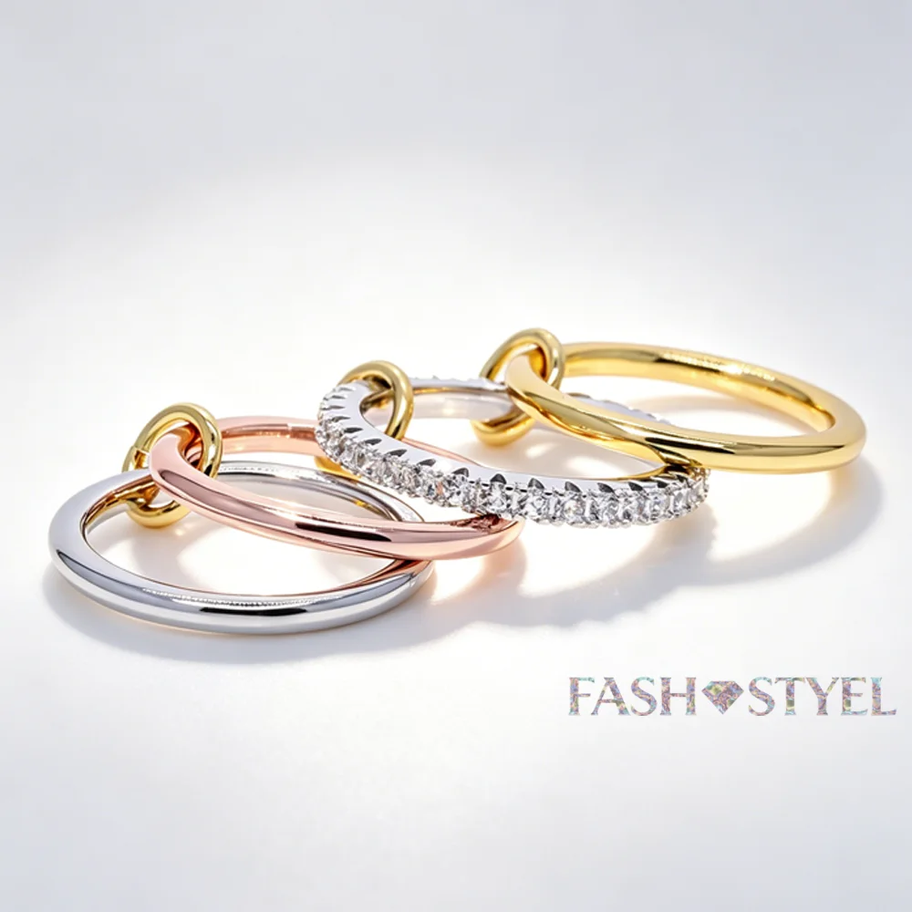 New Three Colour Stacking Finger Ring Paved Bling CZ Cubic Zirconia For Women Party Bar Wedding Eternity Charm Jewelry