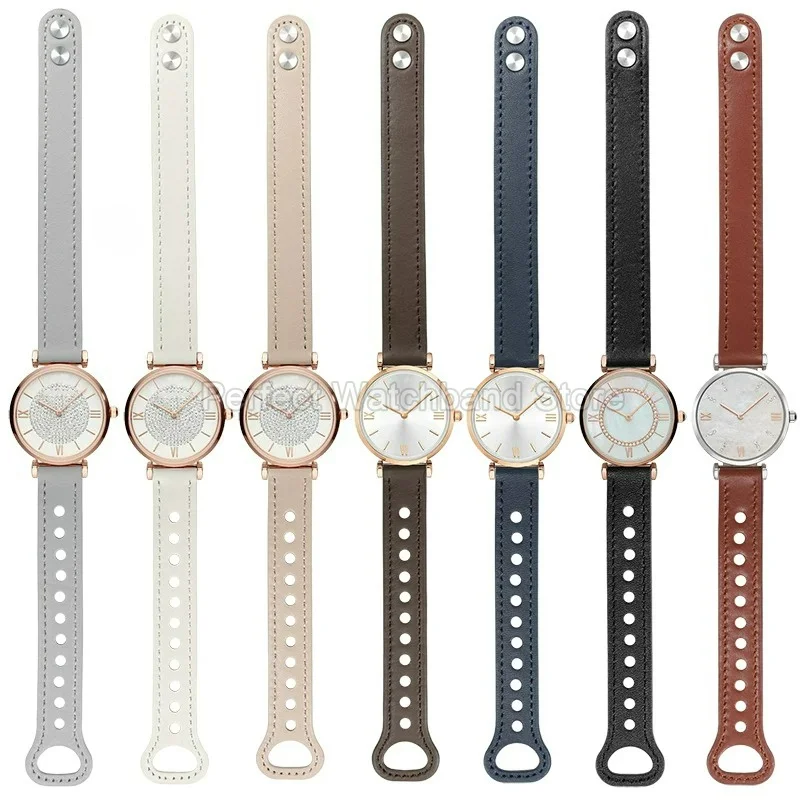 Genuine Leather Watch Bracelet 14mm for Apple Armani AR11244/1926/1909 Wrap‑around Double‑stud Closure Design Watch Strap