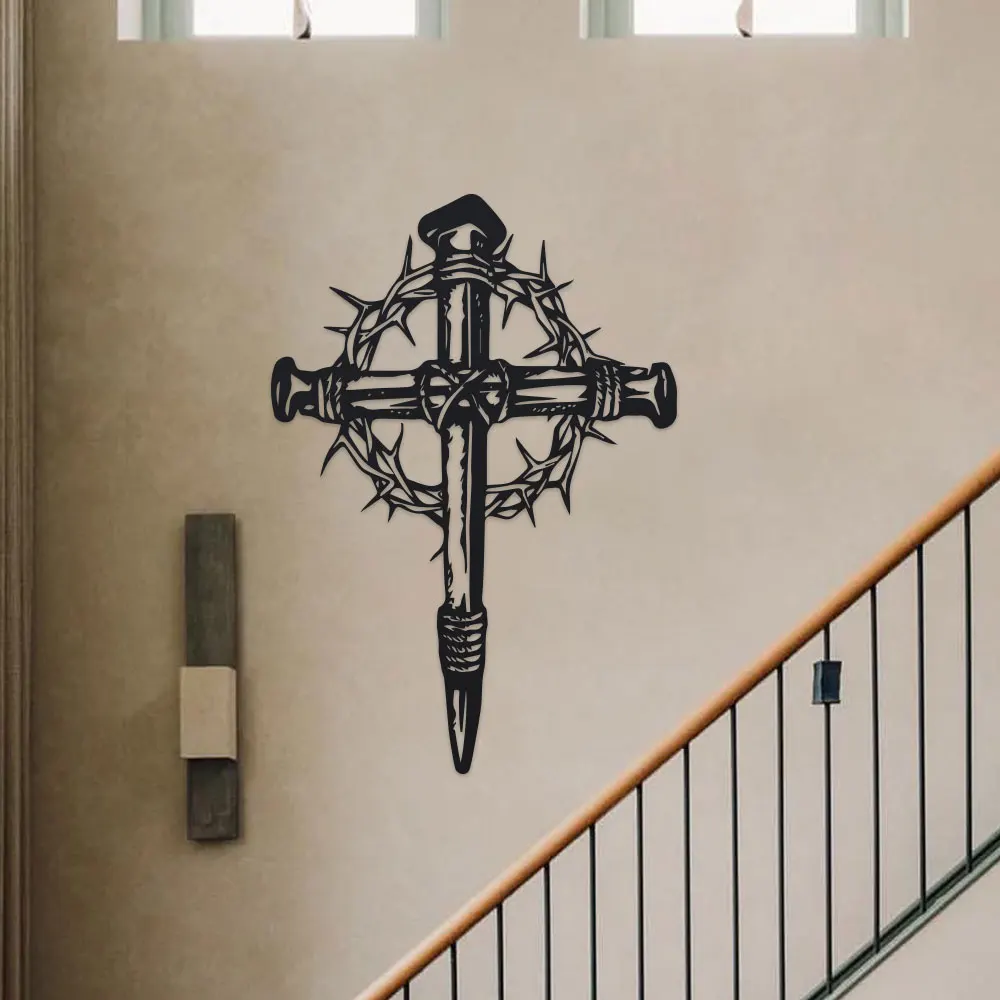 Gothic Metal Cross Wall Art with Thorns - 1pc Intricate Iron Home Decor for Living Room, Bedroom, Dining Area - view 6