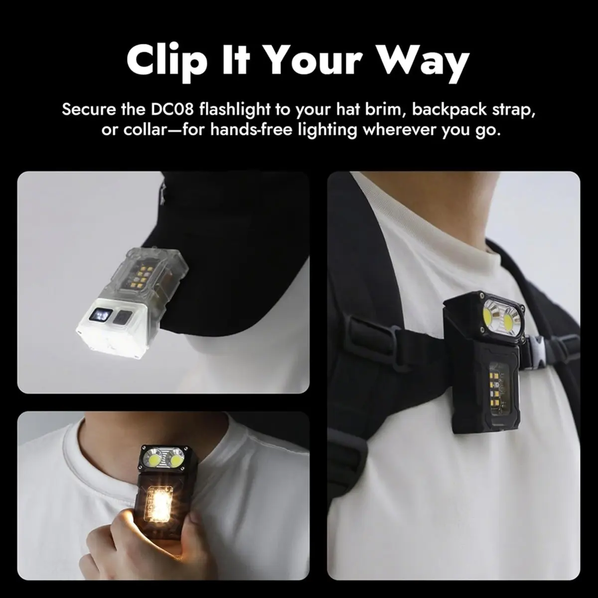 Reliable- LED Flashlight Rechargeable, 800 Lumens Mini Work Lihgt, Small EDC Flashlight Clip on with Back Clip,Transparent