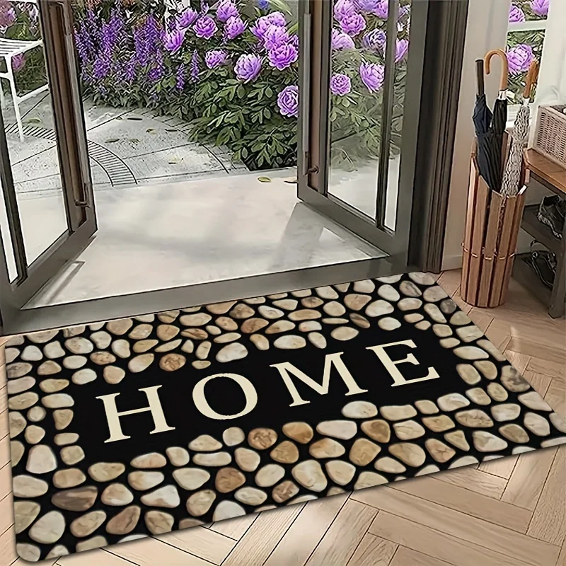 1pc Crystal Velvet By Mat, Cobblestone Letter Printed Mat, Non-Slip Polyester Carpet, Stain-Resistant Washable Carpet, Laundry