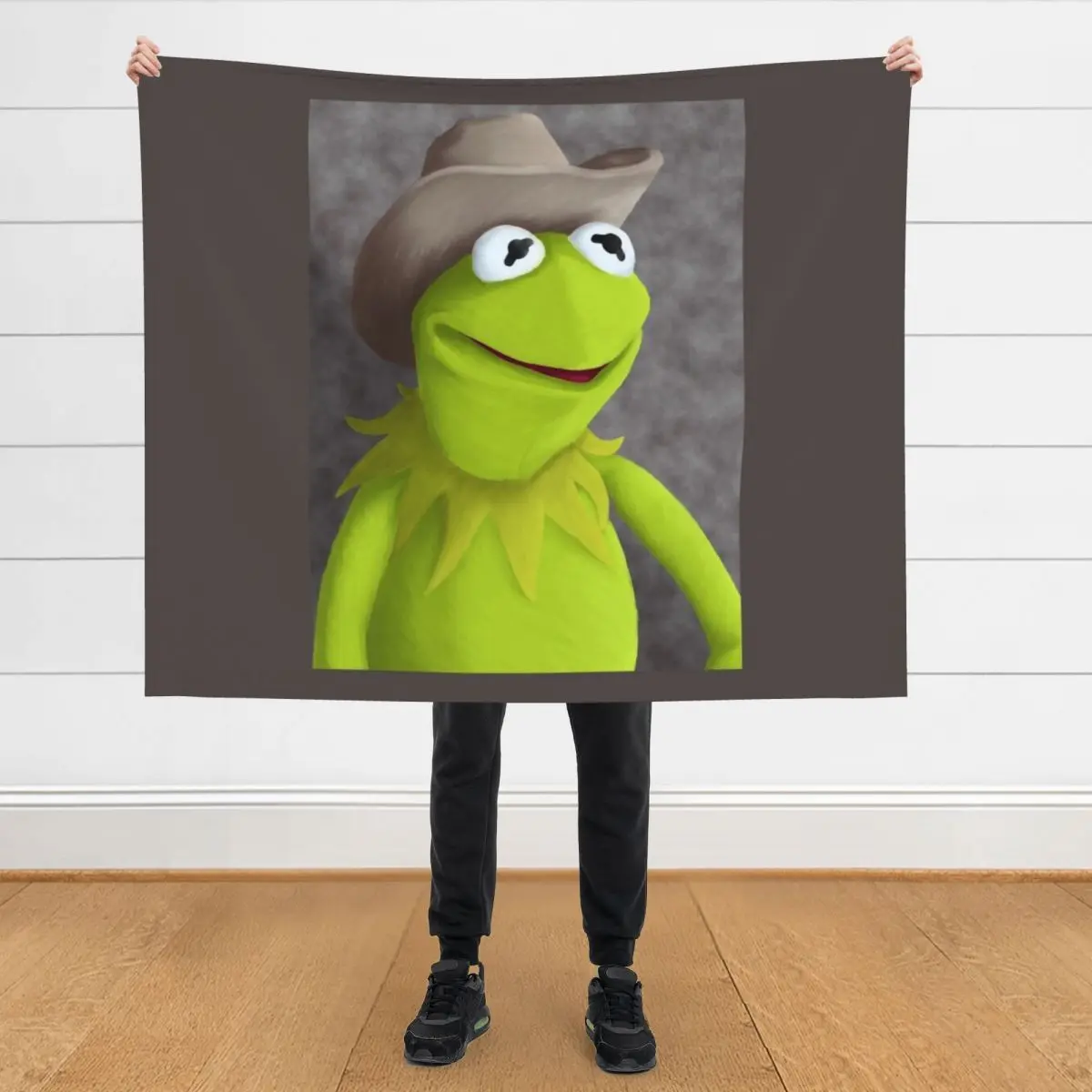 

Cowboy Hat Kermit Portrait Throw Blanket Decorative Sofas Warm Flannel Fabric Blankets