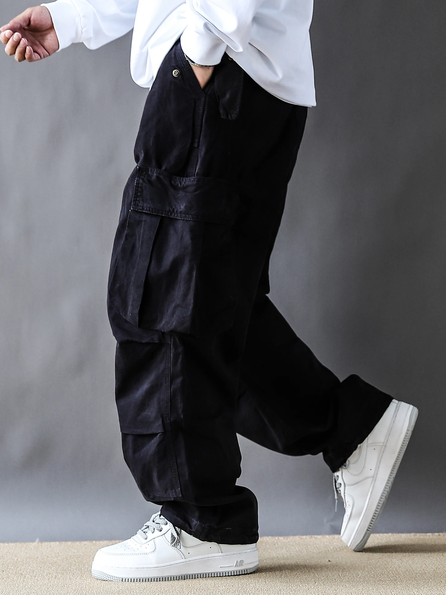 

Waed American Retro Work Pants Spring Autumn Loose Straight Leg mid Waist Long Trousers Large kets Pure Cotton Trendy Brand