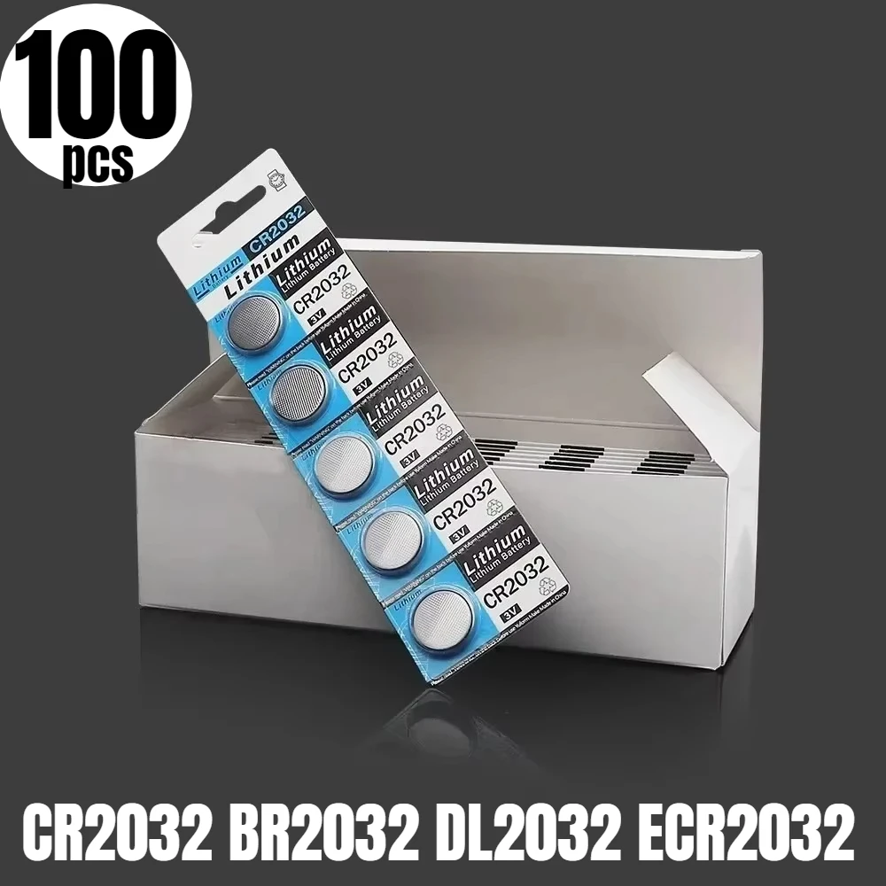 100PCS Lithium Batteries CR2032 3V Coin Cell Battery BR2032 DL2032 ECR2032 For Watch Car Key Electronic Remote Control Toys