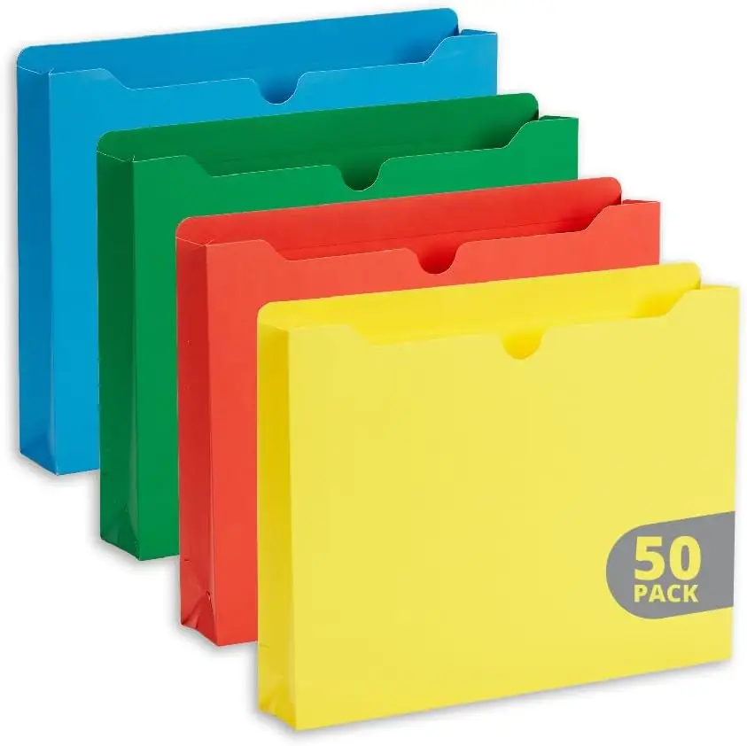 

2 Inch Expanding File Folders, 50 Pack, Assorted Colors, Heavy Duty Letter Size for Office and Home Use