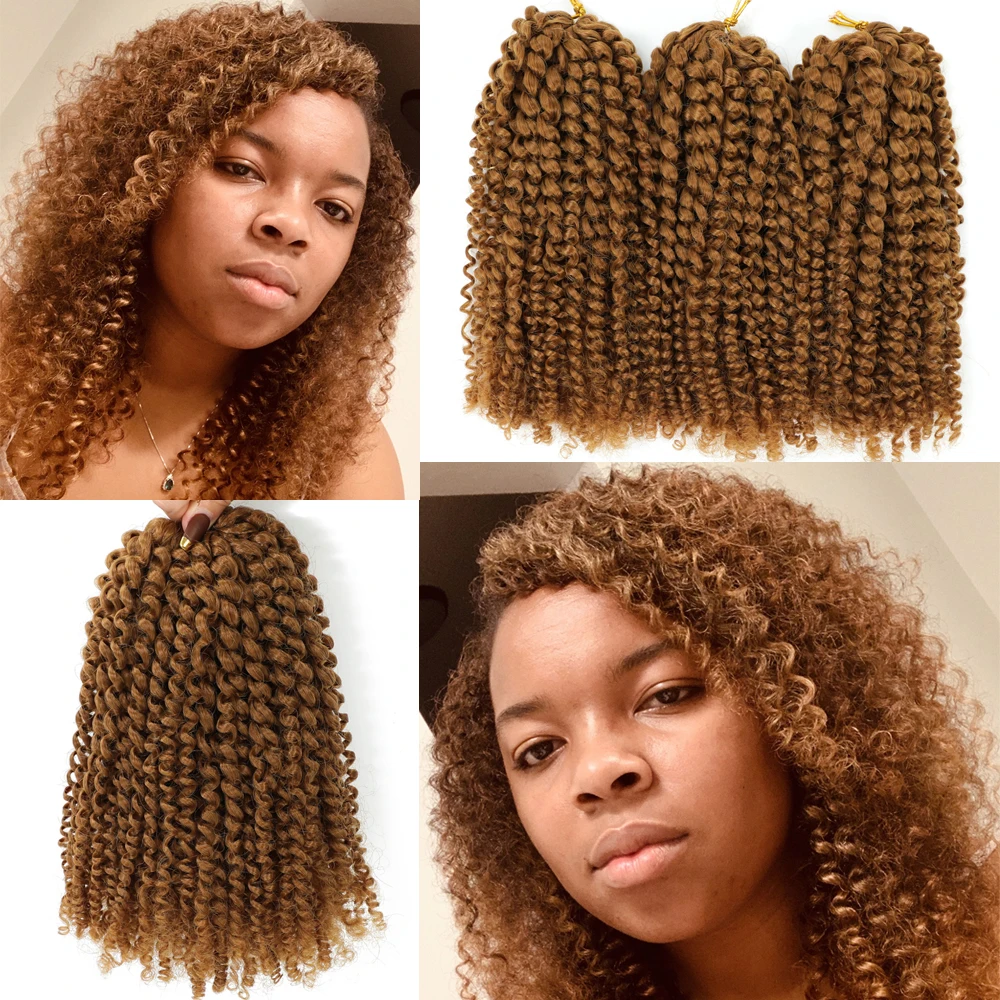 

Коричневый цвет Marlybob Afro Kinky Curly Braiding Hair Extensions Jerry Curl Вязание крючком Косы для волос Ombre Темно-коричневый T1B 4 27 30 350
