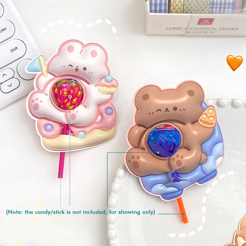 Lollipop Paper Cards Lovely Cartoon Rabbit Bear Children\'s Day Birthday Party Candy Gift Packaging DIY 3D Decorative Cards