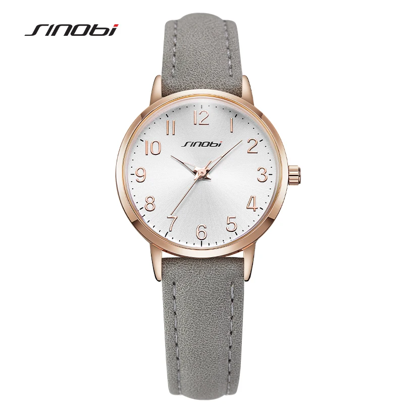 

SINOBI New Arrival Design Ladies Wristwatches Fashion Leather Strap Women's Quartz Watches Best Gifts Dresses Clock for Female