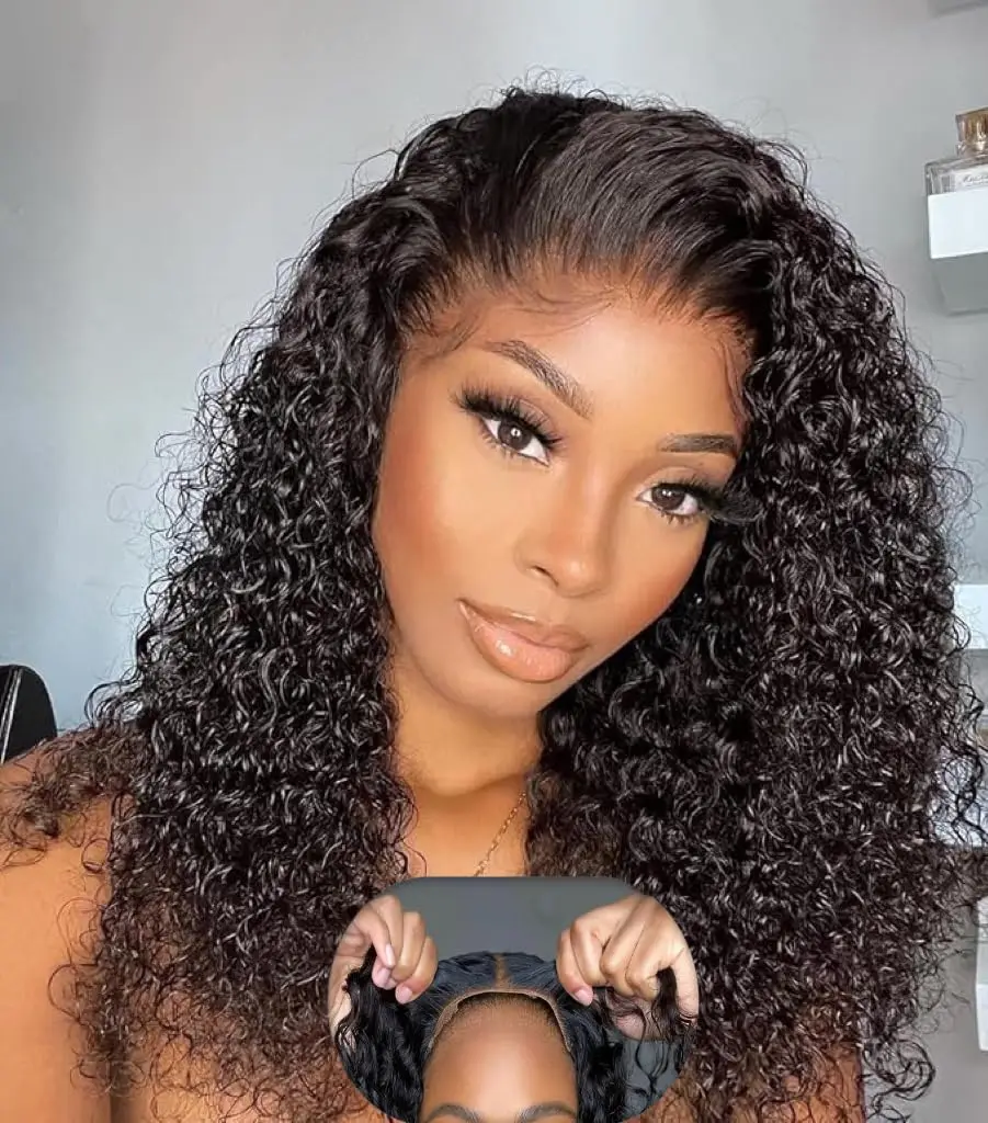 

Wear And Go Glueless Wig Human Hair 4x4 Kinky Curly Wig Pre Cut Lace 220 Density For Beginners 3 Second To Wear Glueless Wig