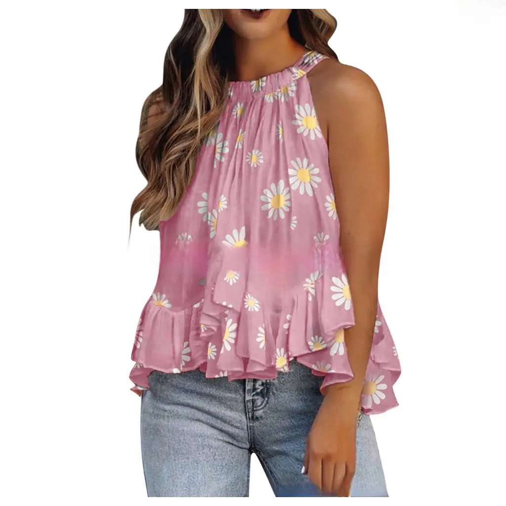 

Lace Vest Adjustable Neck Printed European And American Style Summer New Arrivals Women's Fashion Top