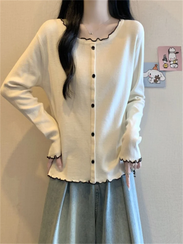 Thermal Long Sleeve T-Shirt Women Tshirt Flared Collar Loose Fit Belly Flattering Blous Black Ear Pullover Autumn Female Tee top