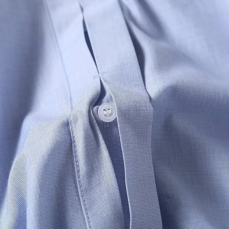 Jenny & Dave nordique minimaliste lac bleu coupe ample hauts chemise femmes décontracté à manches longues plissé Blouse femmes