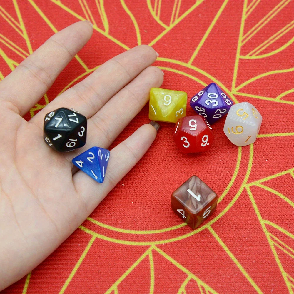 7pcs Seven Pack Multi Sided Dice Acrylic Set of Various Colors Bar Entertainment, Drinking, Colorful Party, Table Game Props